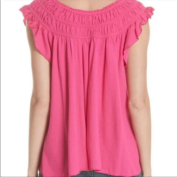 FREE PEOPLE | WE THE FREE Coconut Gathered Flutter Sleeve Pink Top Women’s Small - Picture 2 of 9
